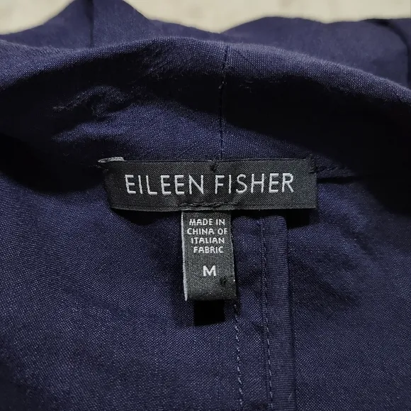 Eileen Fisher Collar Peplum Linen Blend Zip Jacket Size Medium Blue Ink