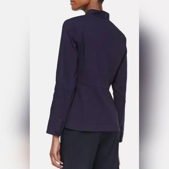 Eileen Fisher Collar Peplum Linen Blend Zip Jacket Size Medium Blue Ink