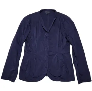 Eileen Fisher Collar Peplum Linen Blend Zip Jacket Size Medium Blue Ink