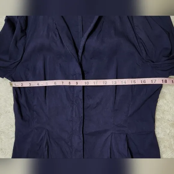 Eileen Fisher Collar Peplum Linen Blend Zip Jacket Size Medium Blue Ink