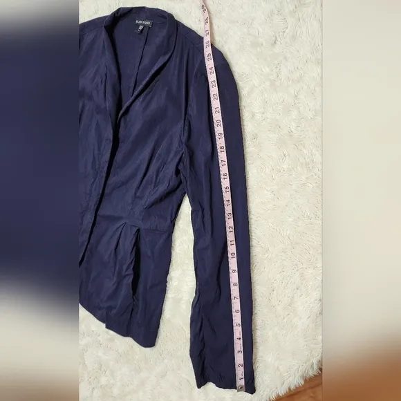 Eileen Fisher Collar Peplum Linen Blend Zip Jacket Size Medium Blue Ink