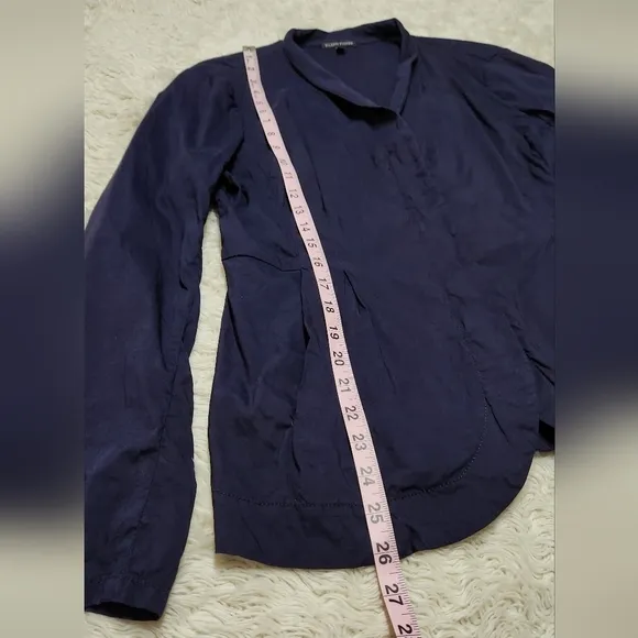 Eileen Fisher Collar Peplum Linen Blend Zip Jacket Size Medium Blue Ink