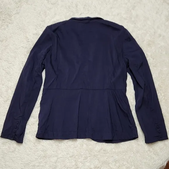 Eileen Fisher Collar Peplum Linen Blend Zip Jacket Size Medium Blue Ink