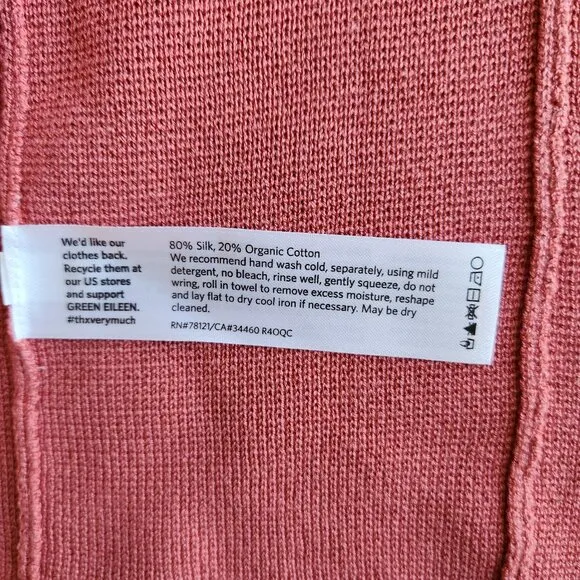 EILEEN FISHER Silk Organic Cotton Blend Open Front Crop Cardigan Salmon Pink