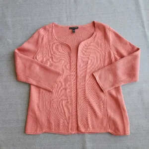EILEEN FISHER Silk Organic Cotton Blend Open Front Crop Cardigan Salmon Pink