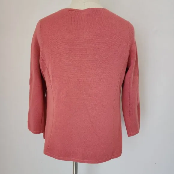EILEEN FISHER Silk Organic Cotton Blend Open Front Crop Cardigan Salmon Pink