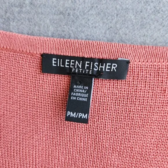 EILEEN FISHER Silk Organic Cotton Blend Open Front Crop Cardigan Salmon Pink