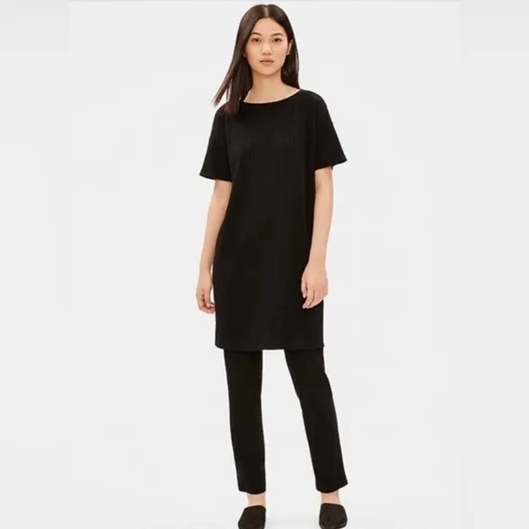 EILEEN FISHER USA🇺🇸MADE TENCEL Rib Knit Bateau Nk Short S. Top Tunic Dress XL