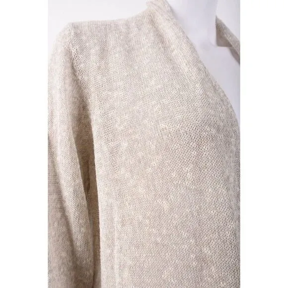 Eileen Fisher Womans Cardigan Sweater Size M Light Gray Linen Blend Open Front