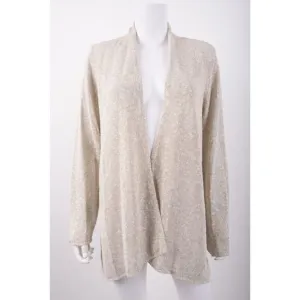 Eileen Fisher Womans Cardigan Sweater Size M Light Gray Linen Blend Open Front