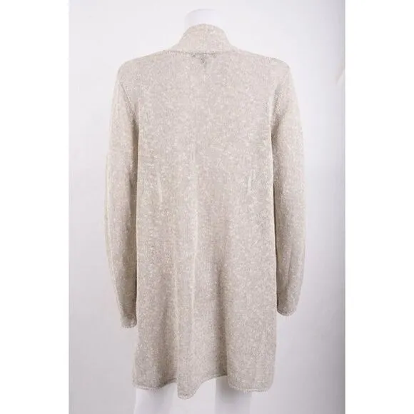 Eileen Fisher Womans Cardigan Sweater Size M Light Gray Linen Blend Open Front