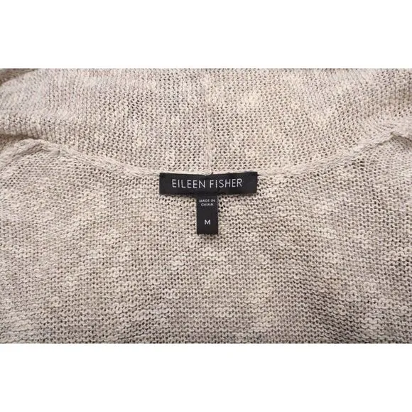 Eileen Fisher Womans Cardigan Sweater Size M Light Gray Linen Blend Open Front