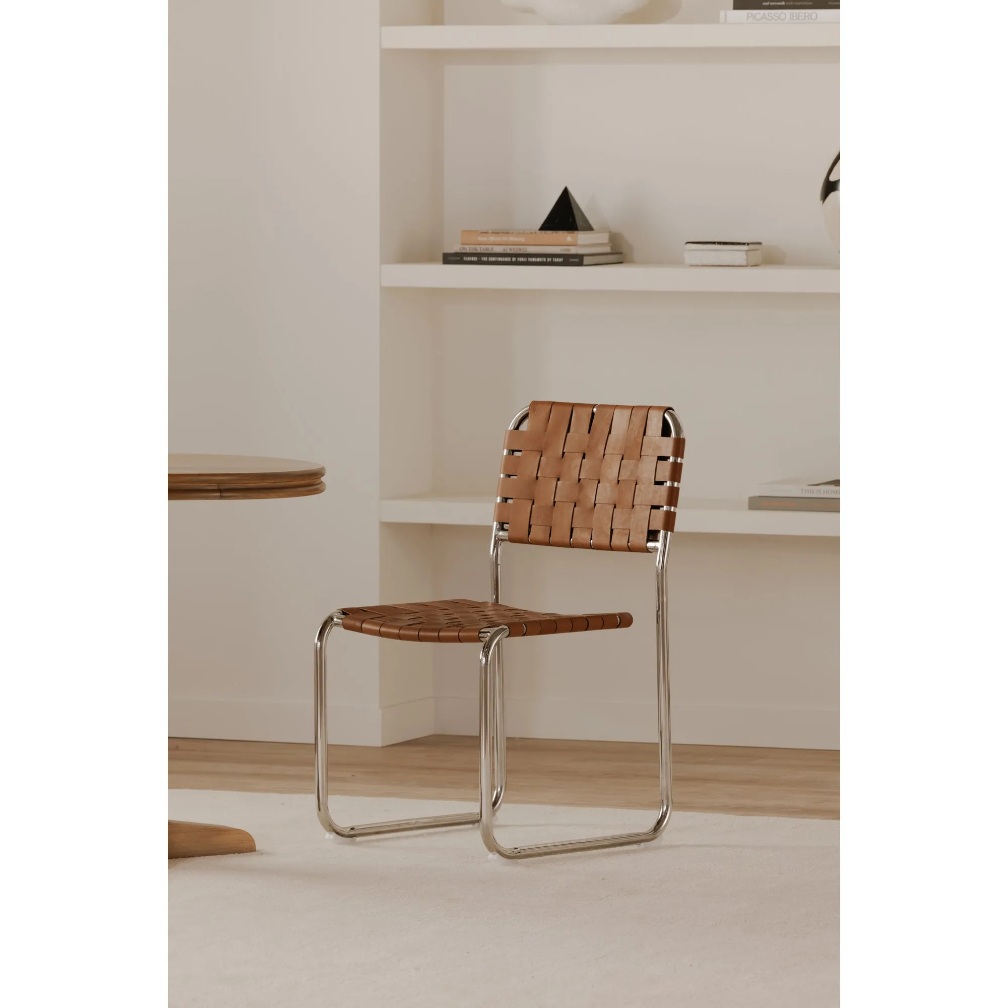 Elevate Dining Duo: Handwoven Leather & Steel Chairs
