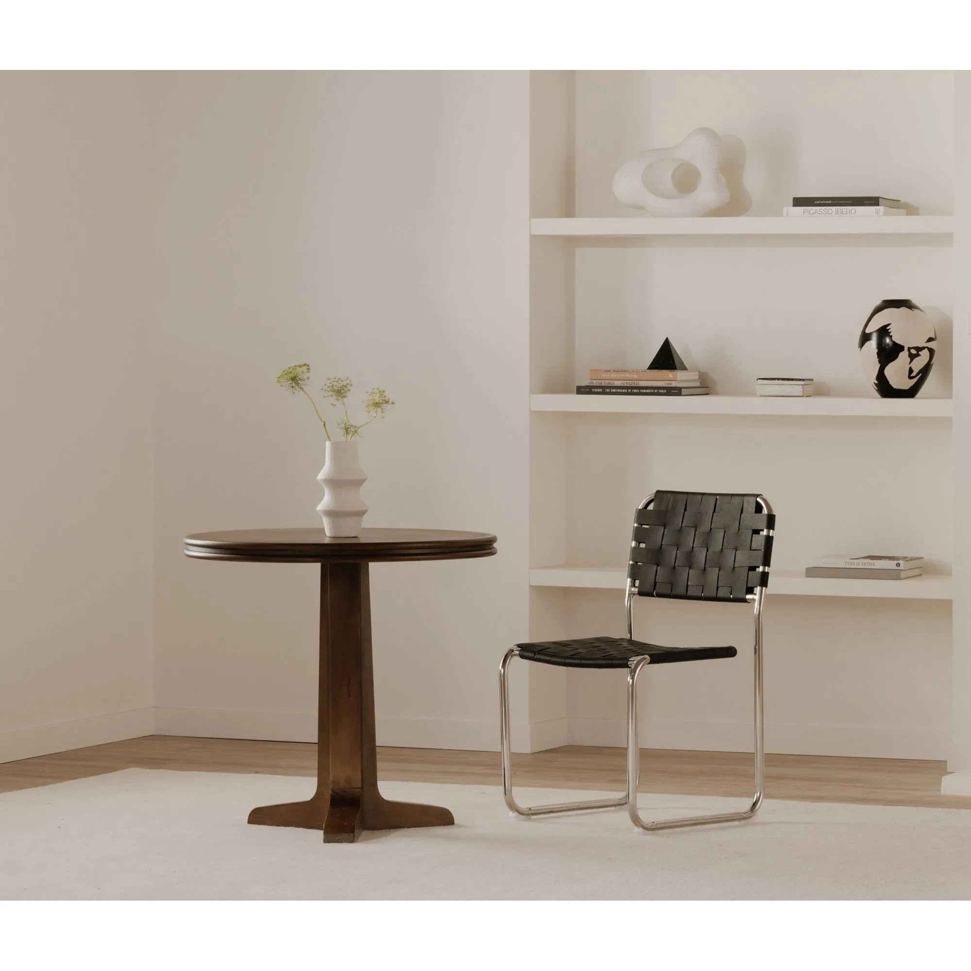 Elevate Dining Duo: Handwoven Leather & Steel Chairs