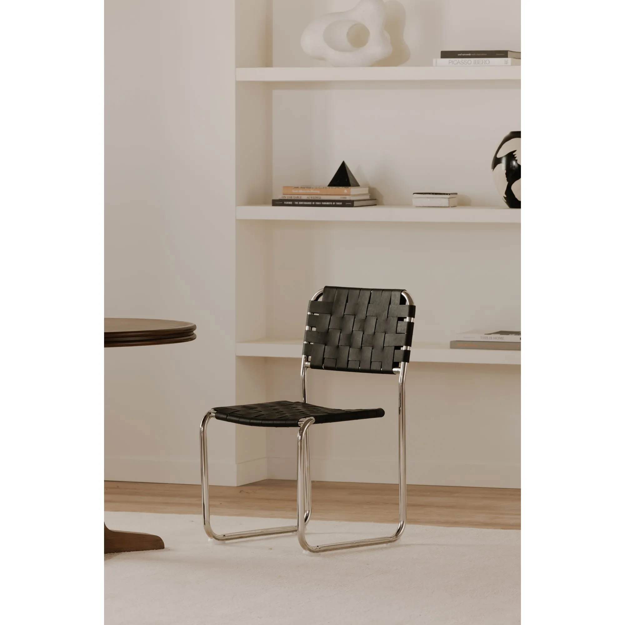 Elevate Dining Duo: Handwoven Leather & Steel Chairs