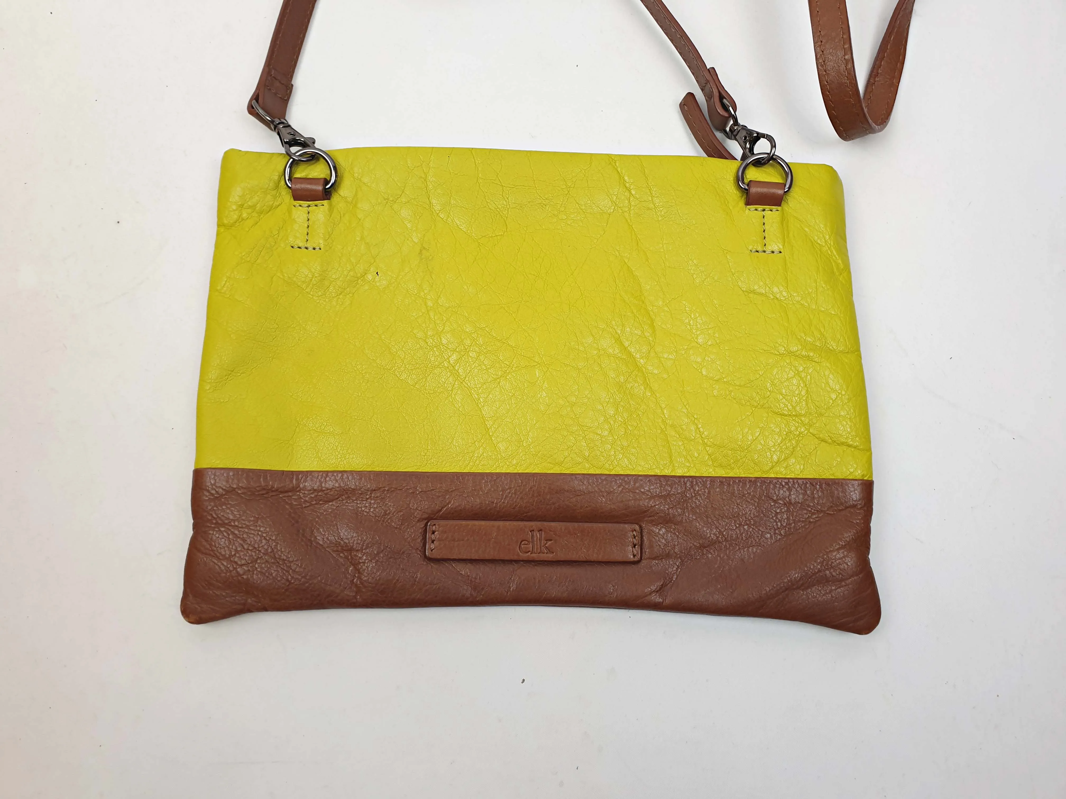 Elk green and brown leather bag