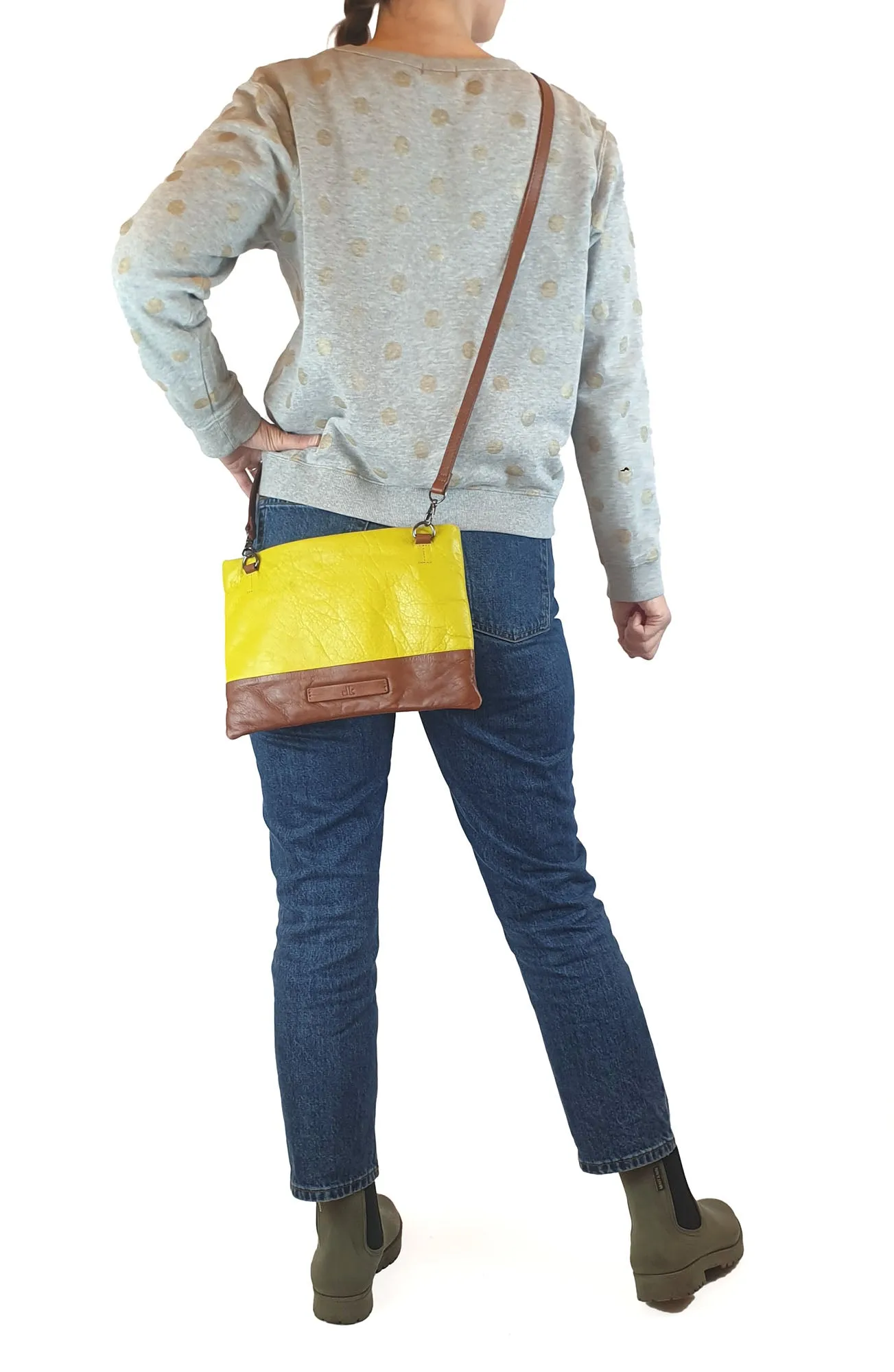 Elk green and brown leather bag