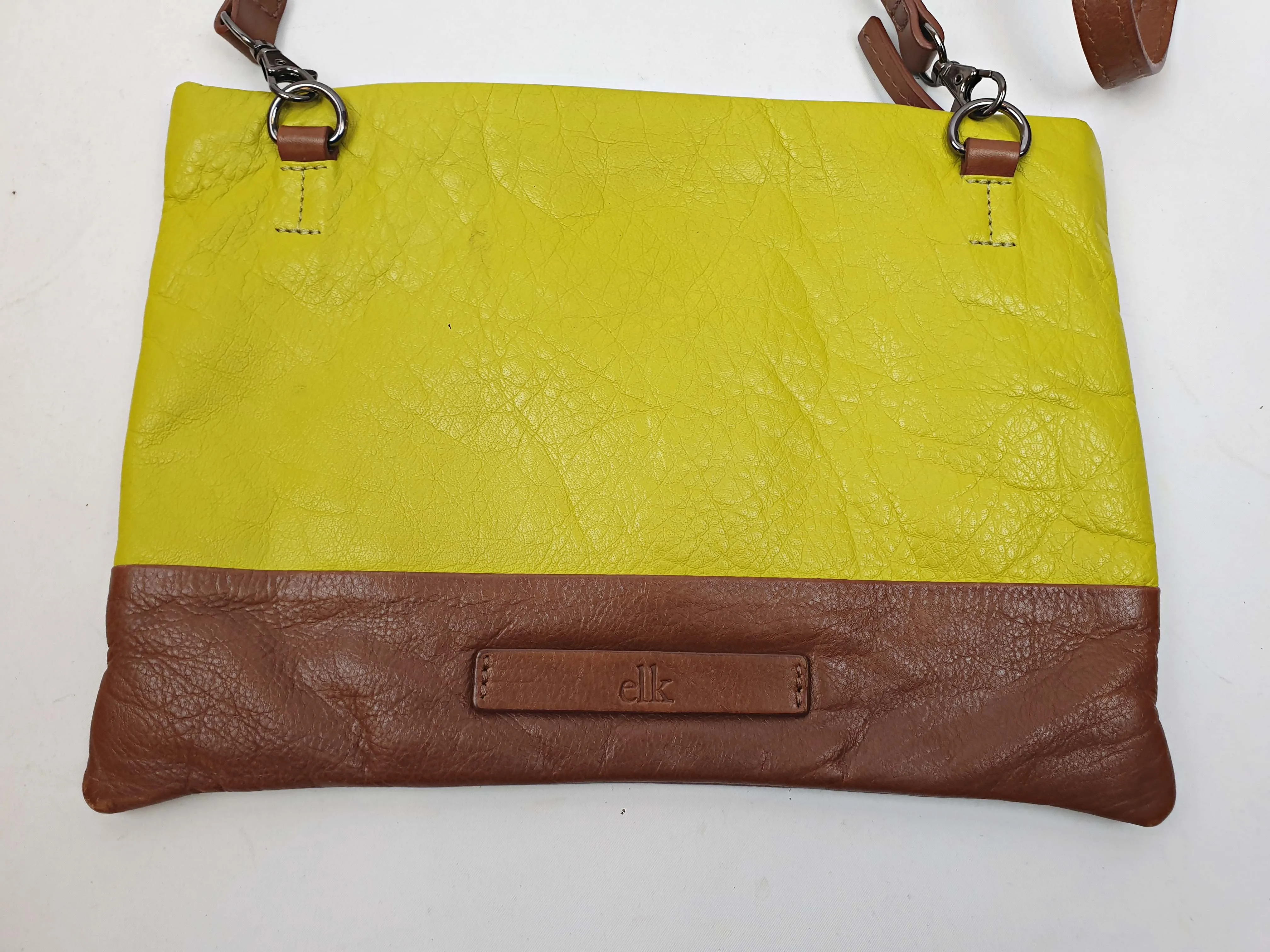 Elk green and brown leather bag