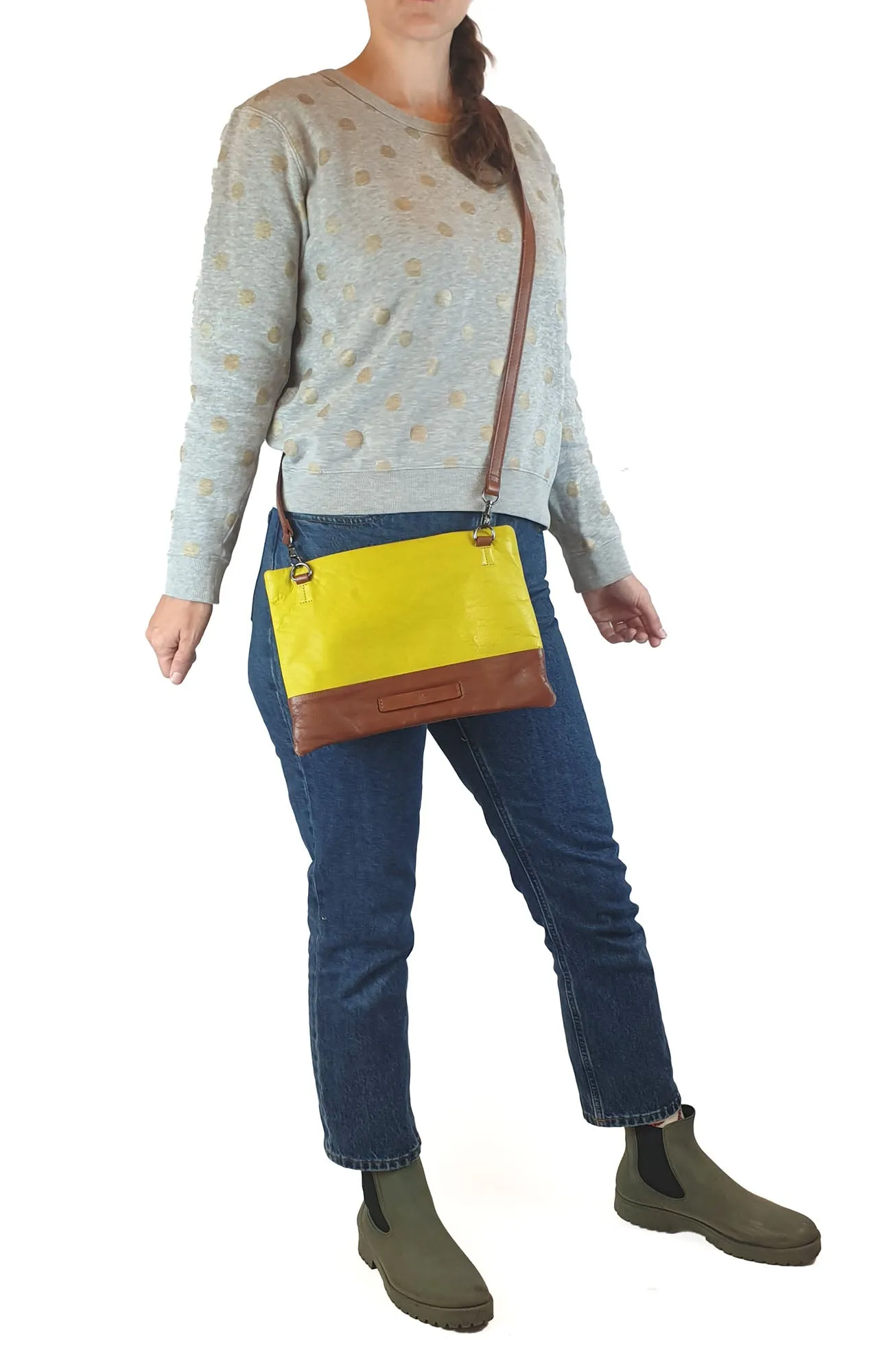Elk green and brown leather bag