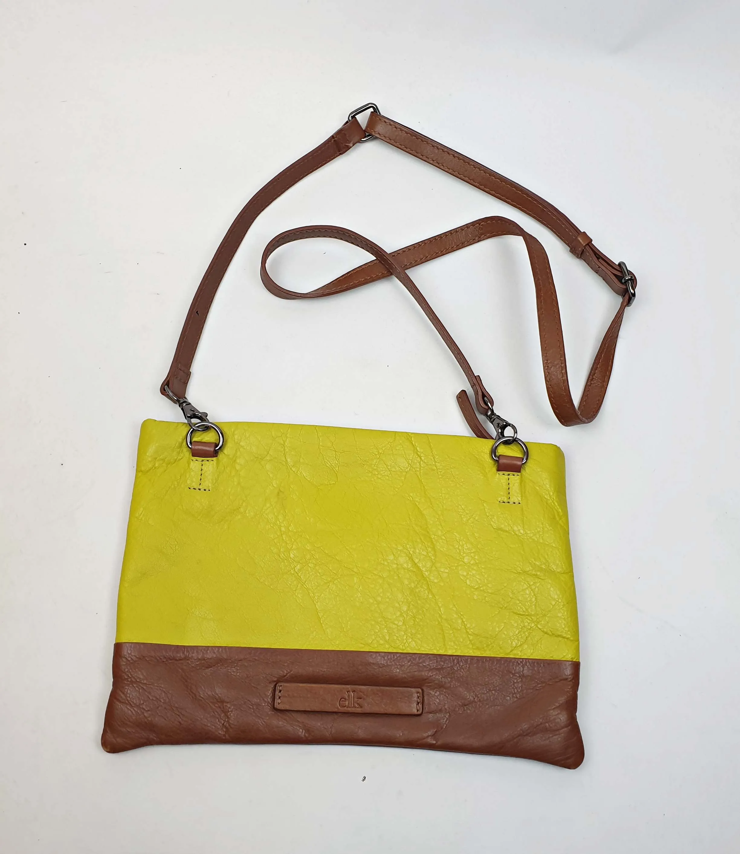 Elk green and brown leather bag