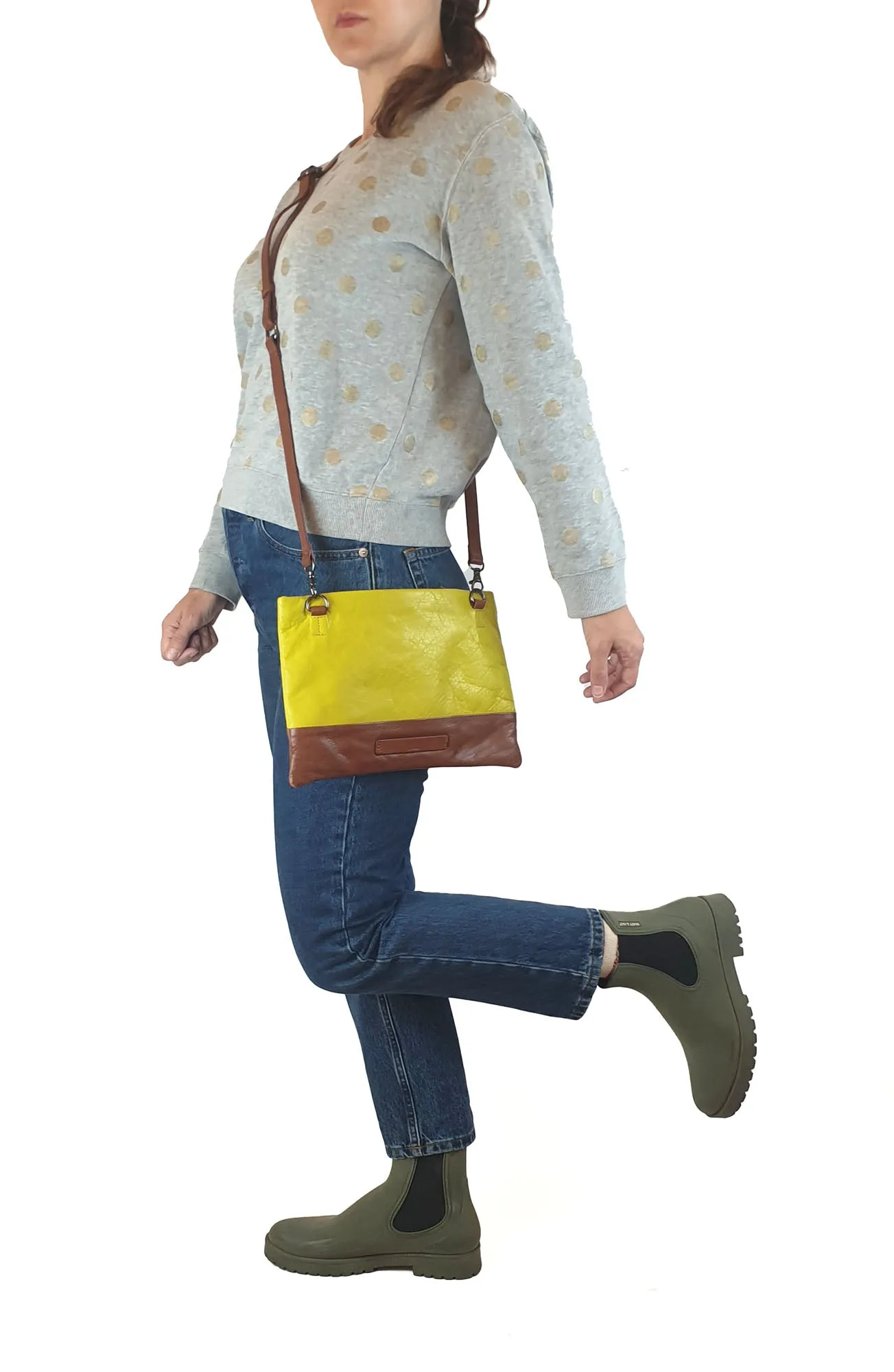 Elk green and brown leather bag