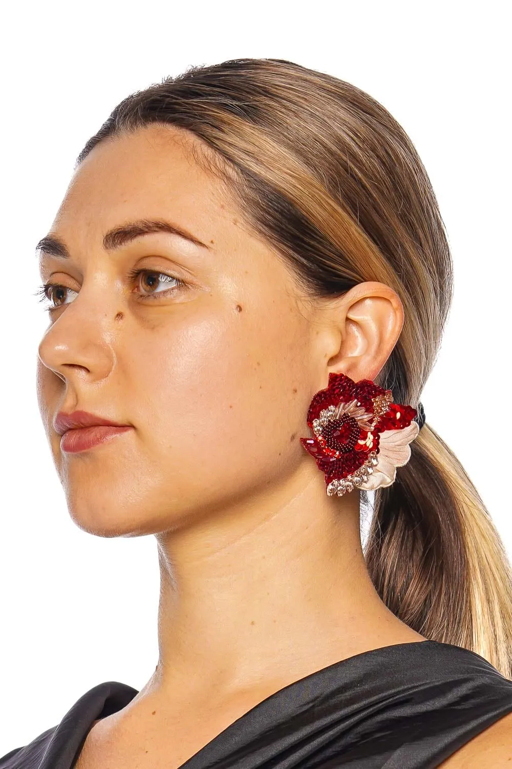 Ellis Red Petal Beaded Earrings