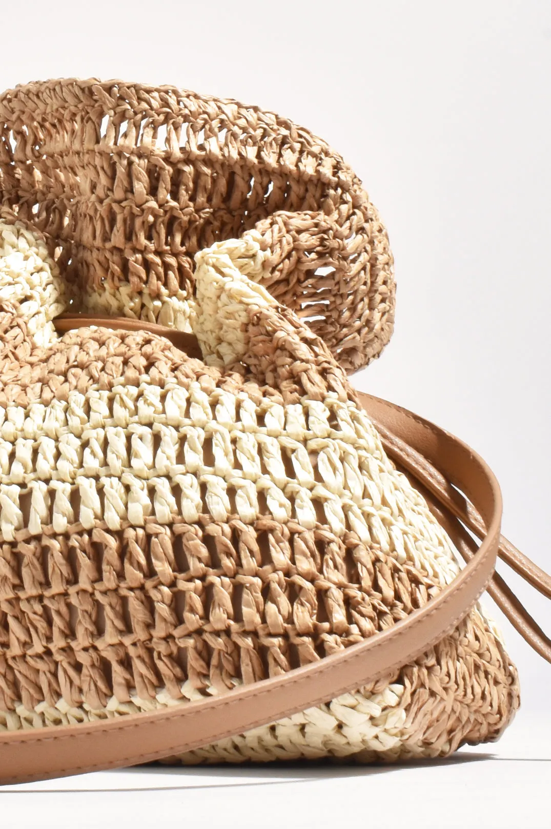 Eloise Stripe Paper Weave Drawstring Bag - Cream/Natural