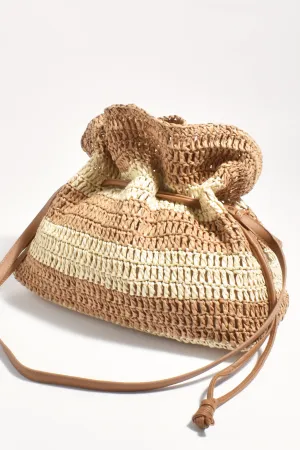 Eloise Stripe Paper Weave Drawstring Bag - Cream/Natural