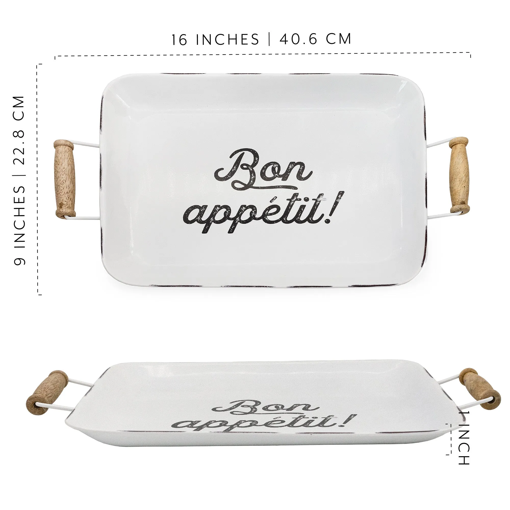 Enamelware Bon Appetit Tray (White)