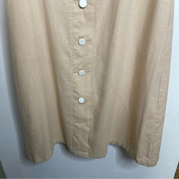 English Factory Midi Dress Khaki Front Tie Knot Size L Button Front Neutral