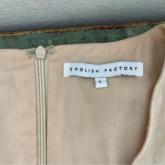 English Factory Midi Dress Khaki Front Tie Knot Size L Button Front Neutral