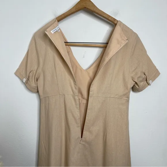 English Factory Midi Dress Khaki Front Tie Knot Size L Button Front Neutral