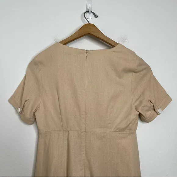English Factory Midi Dress Khaki Front Tie Knot Size L Button Front Neutral