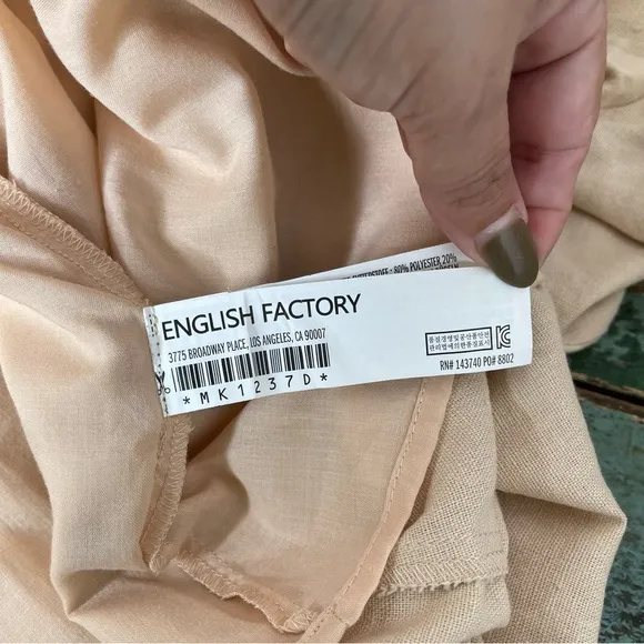 English Factory Midi Dress Khaki Front Tie Knot Size L Button Front Neutral