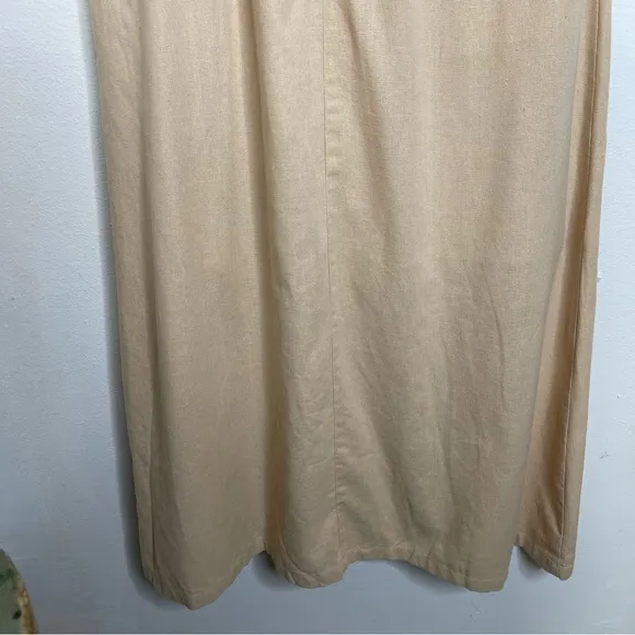 English Factory Midi Dress Khaki Front Tie Knot Size L Button Front Neutral