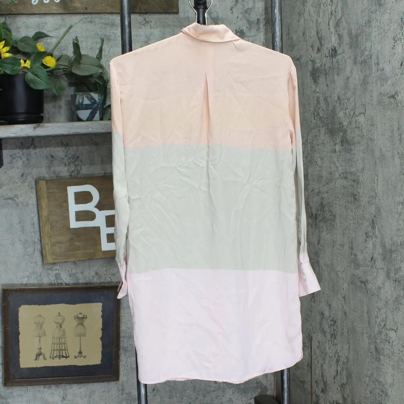 Equipment Womens Silk Button Up Long Sleeve Mini Shirt Dress Pink Multi 2XL