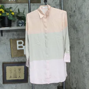 Equipment Womens Silk Button Up Long Sleeve Mini Shirt Dress Pink Multi 2XL