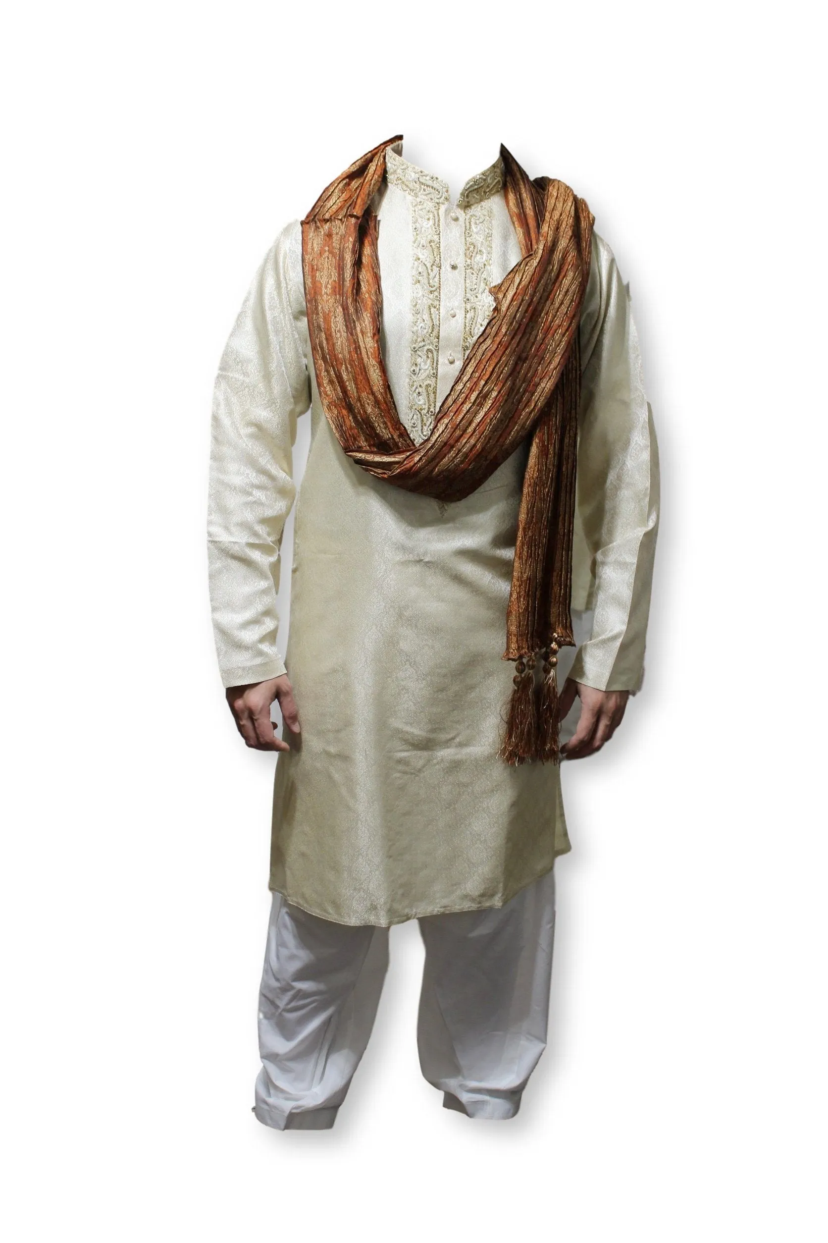 F27  Pakistani Indian Men Fine Design 3 Pcs Fancy Shalwar Kameez  With Stole