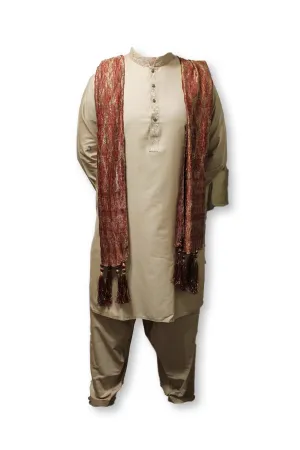 F29  Pakistani Indian Men Fine Design 3 Pcs Fancy Shalwar Kameez With Stole