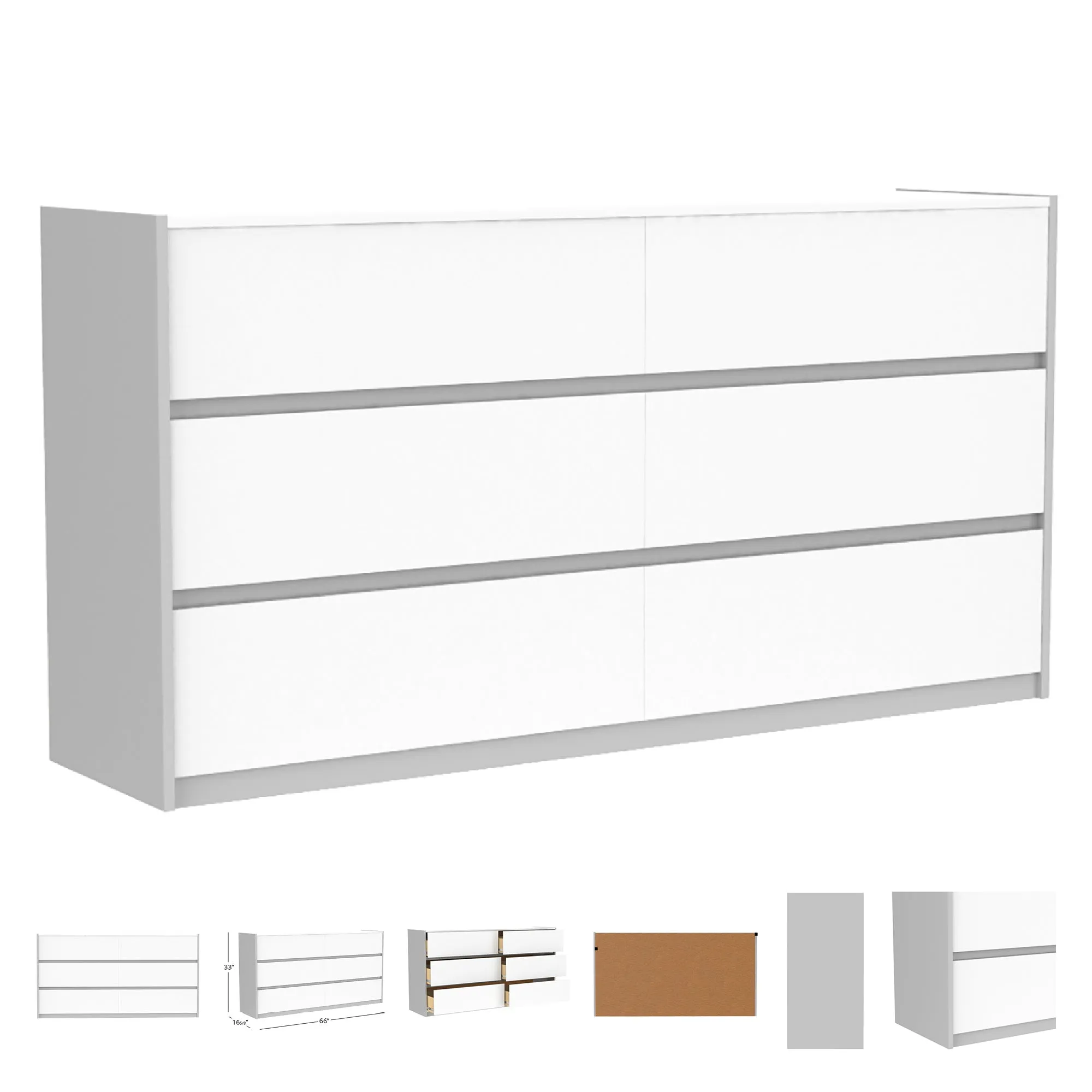 Farona 6 drawer double dresser for bedroom decoration, grey & white