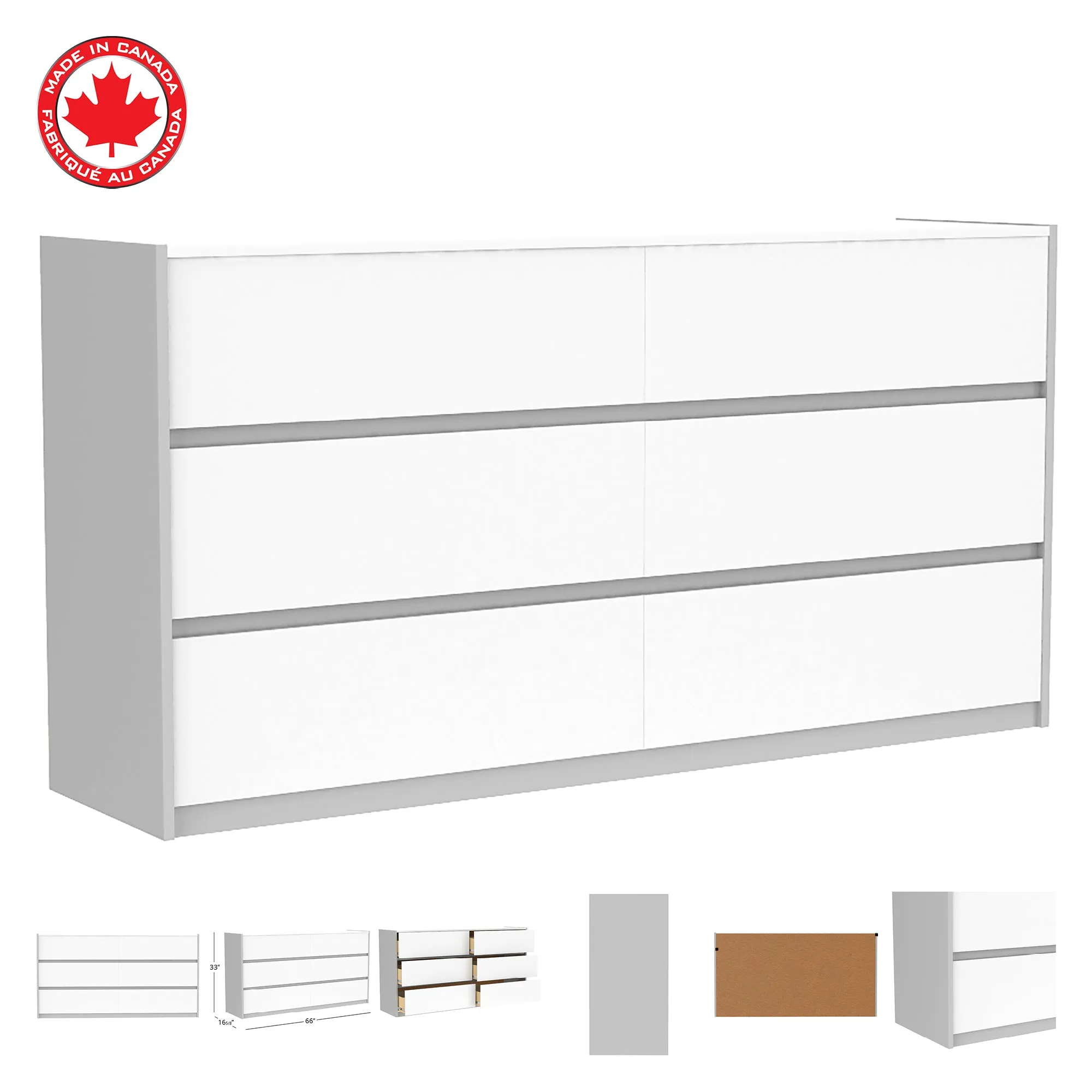 Farona 6 drawer double dresser for bedroom decoration, grey & white