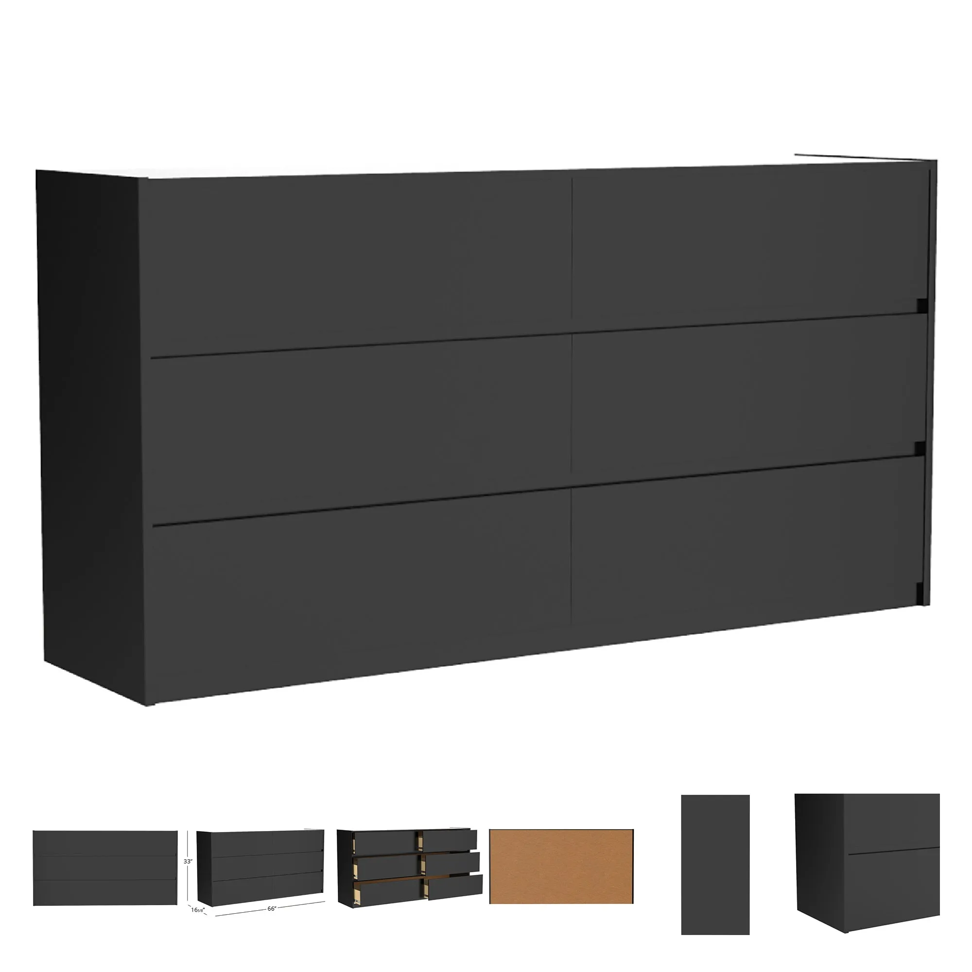 Farona 6 drawer double dresser for bedroom decoration, java