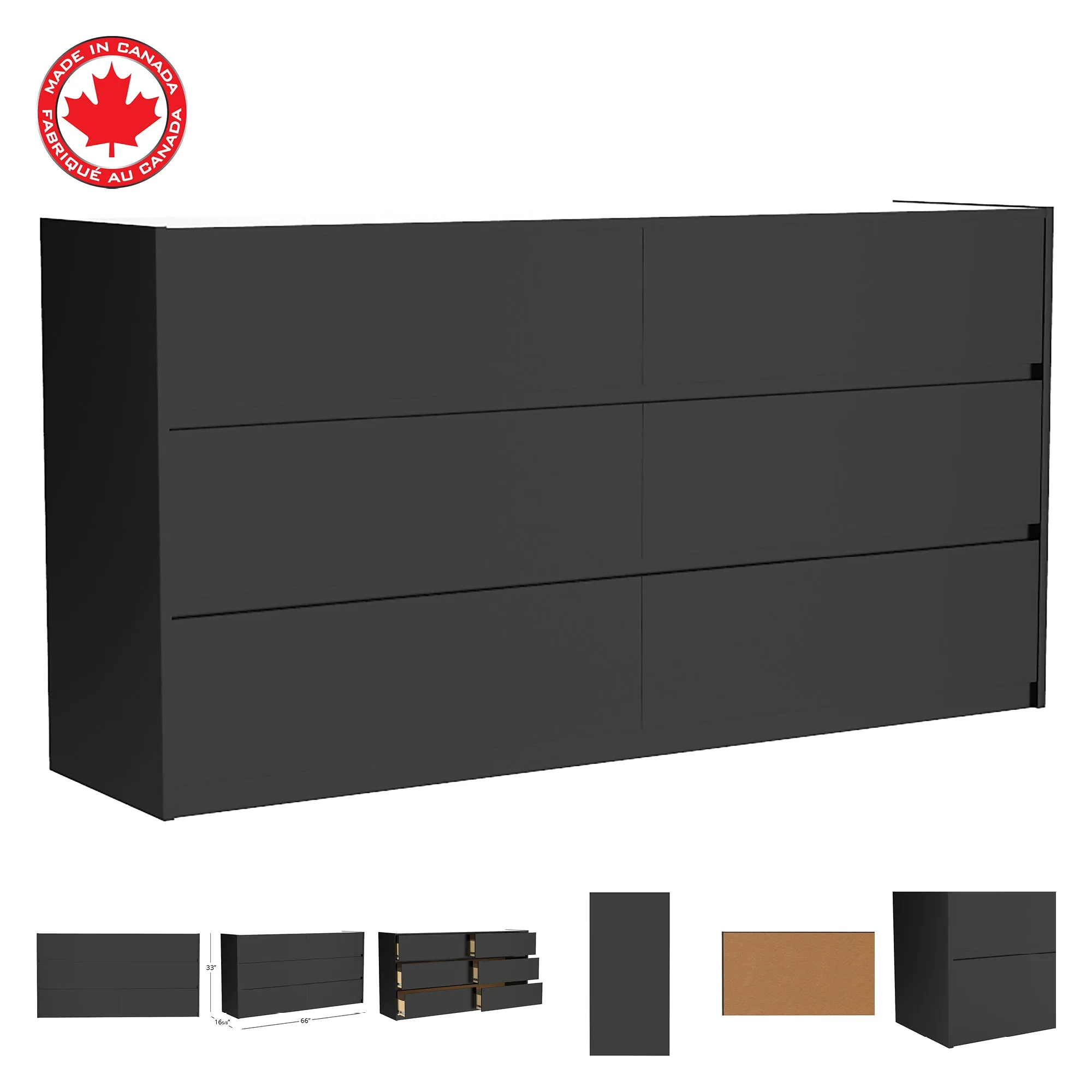 Farona 6 drawer double dresser for bedroom decoration, java