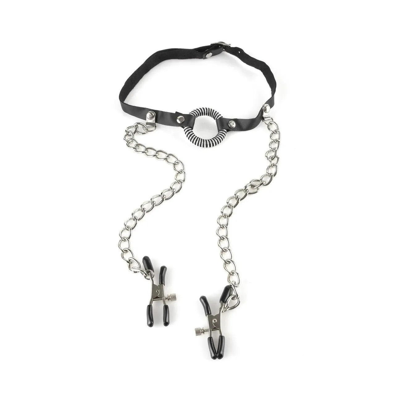 Fetish Fantasy O-Ring Gag with Nipple Clamps - Black