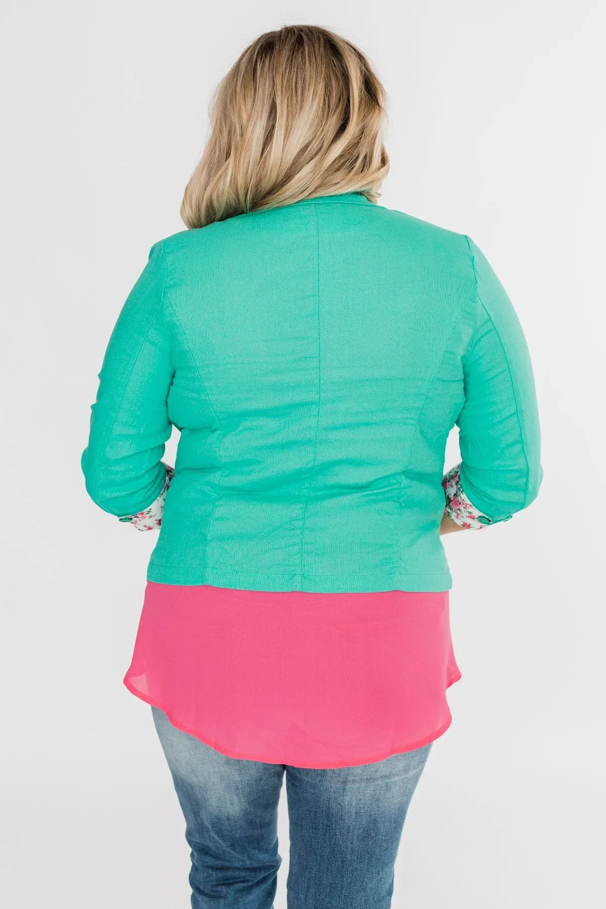 Floral Cuff Blazer - Mint