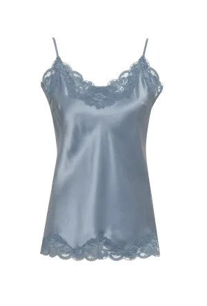 Floral Lace Silk Cami Blue Chalk