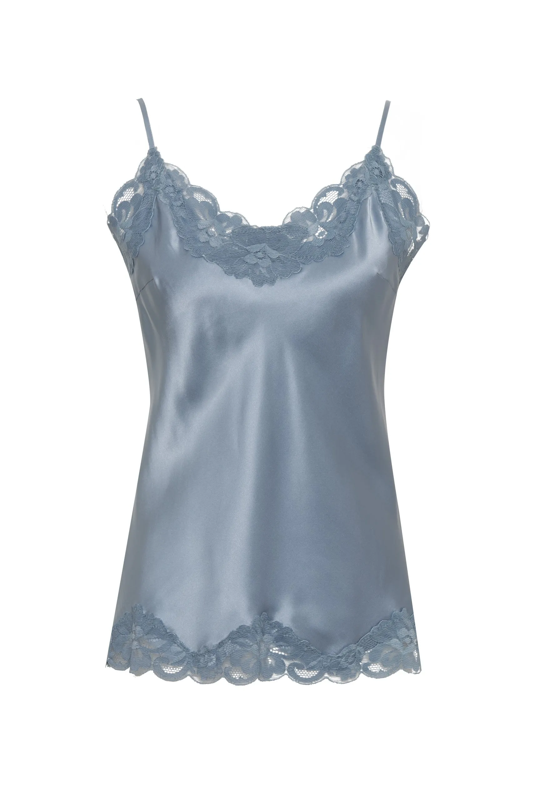 Floral Lace Silk Cami Blue Chalk
