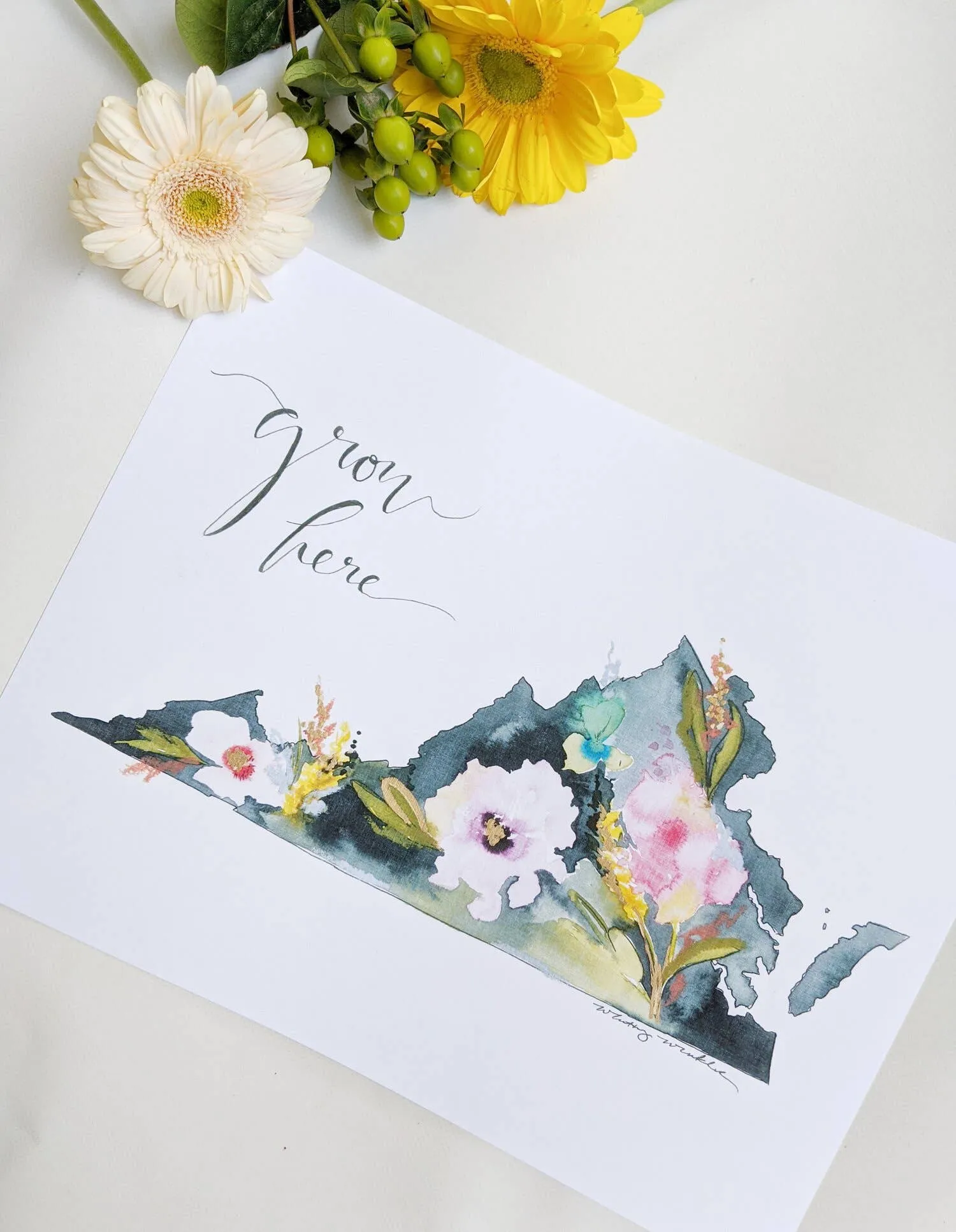 Floral State Watercolor by Local Artist, multiple styles