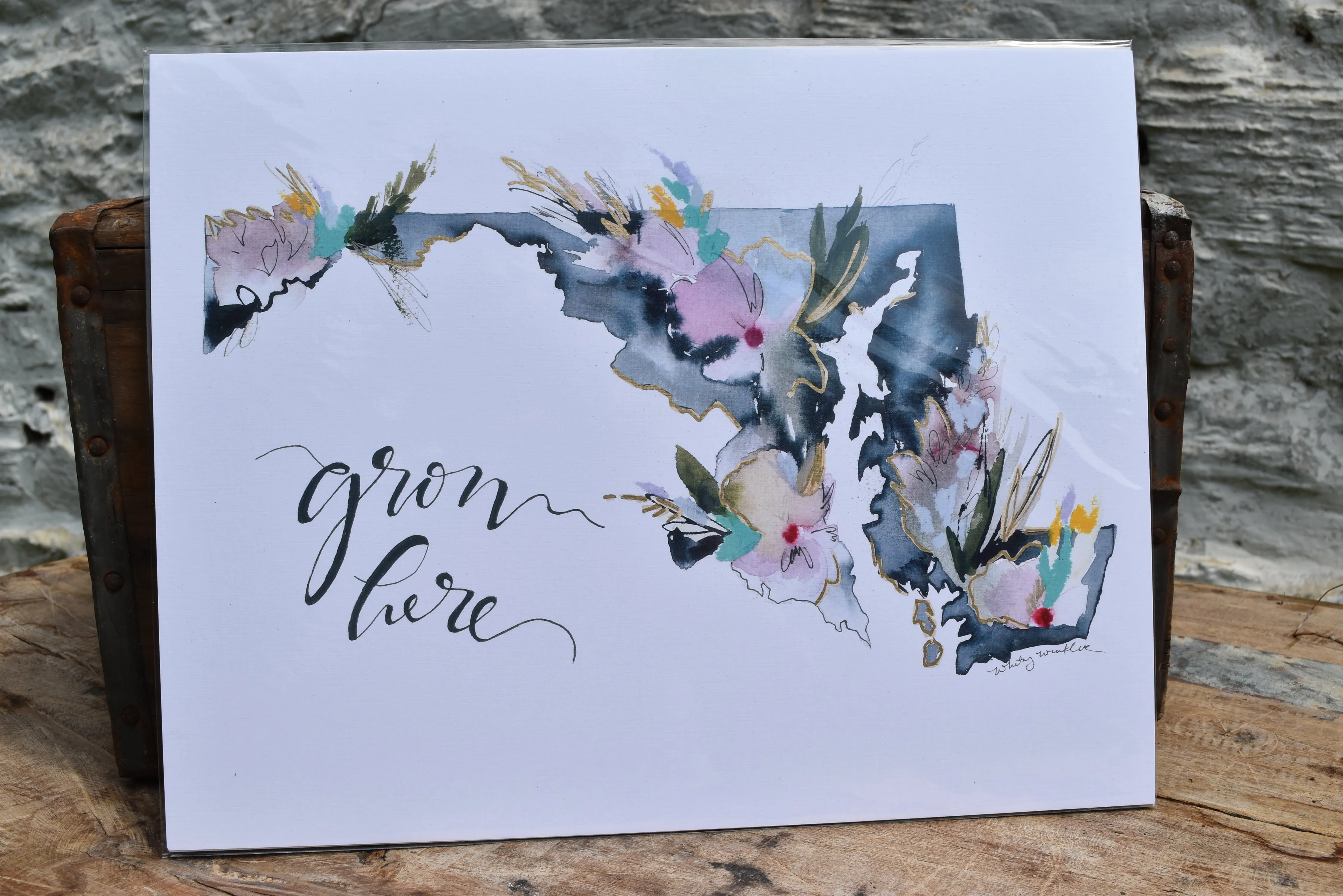 Floral State Watercolor by Local Artist, multiple styles