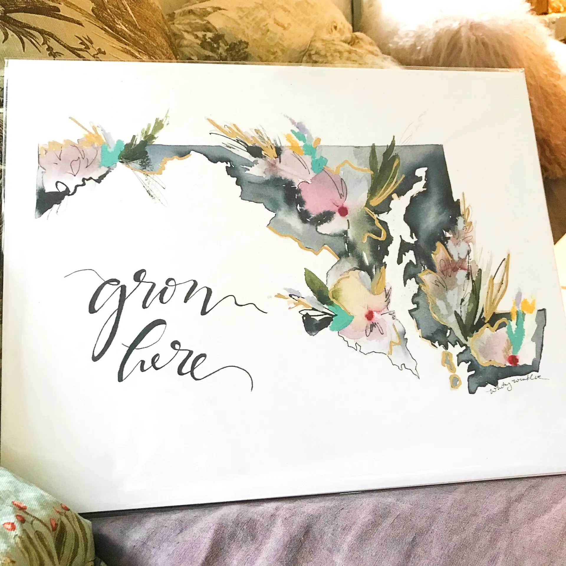 Floral State Watercolor by Local Artist, multiple styles